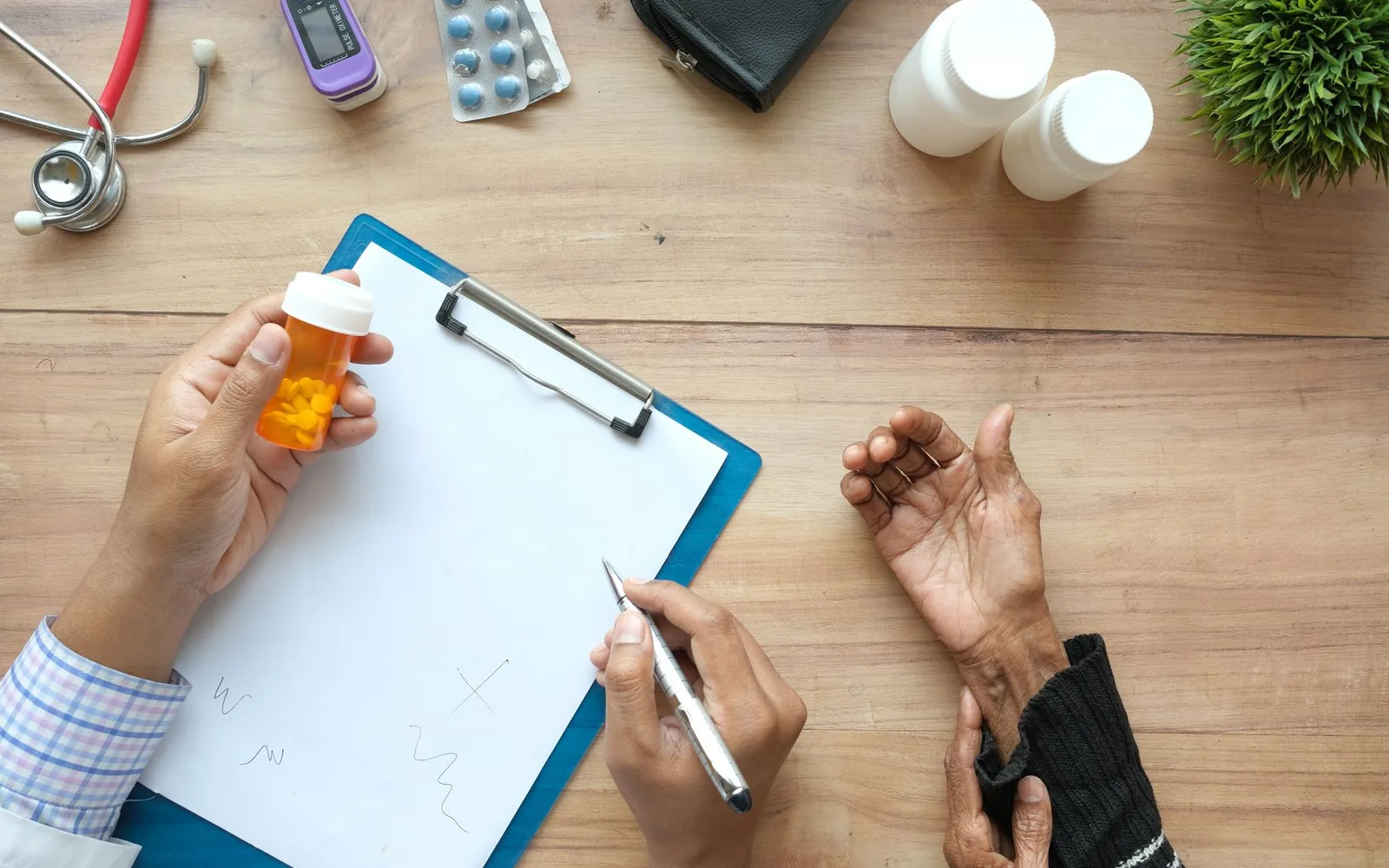 A psychiatric medication bottle and treatment notes prepared for a missed-dose discussion